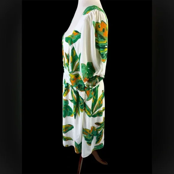 Women’s tropical print pullover dress elastic waist button front detail XL - Picture 3 of 11